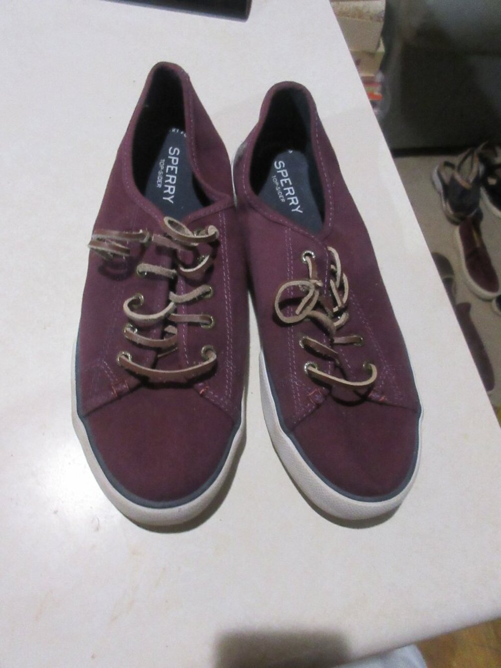 Burgundy Sperry slip on sneakers canvas wine 8.5